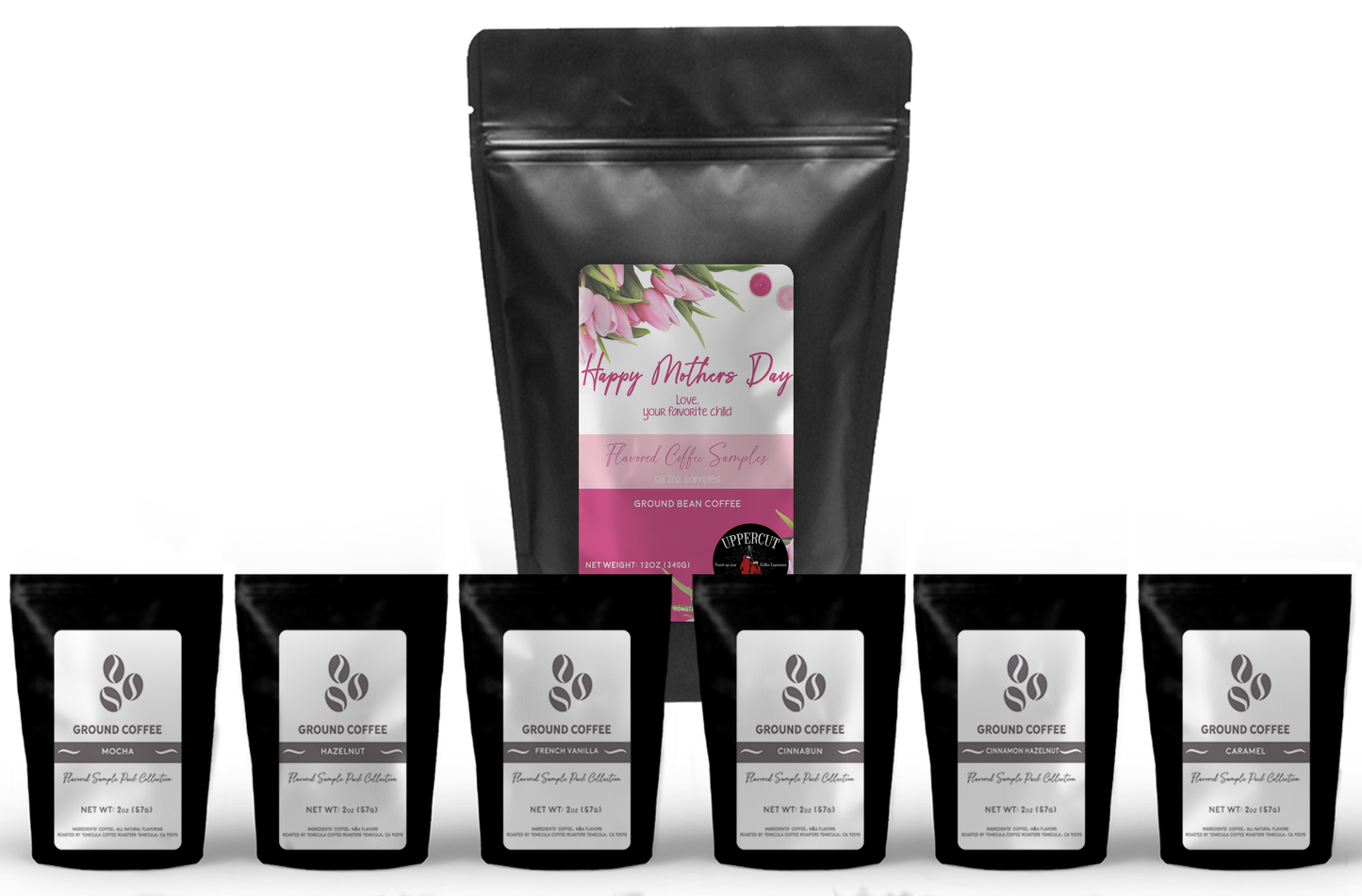 UPPER CUT FLAVORED COFFEE SAMPLER IN SPECIAL MOM'S PACKAGING